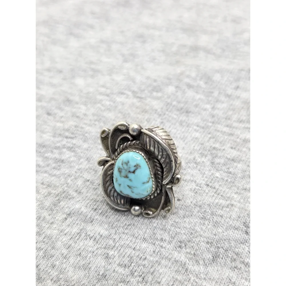 Oscar Alexius Navajo Sterling Silver Turquoise Ring Size 5.5 Vintage Signed 8g